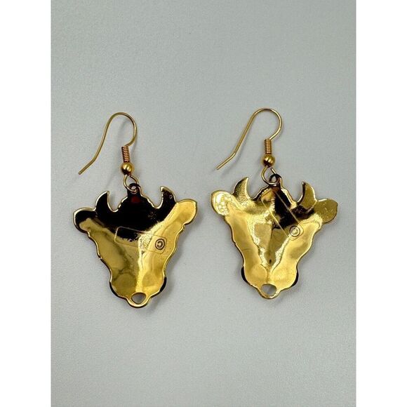 Vintage Edgar Berebi Gold Tone Enamel Cow Sunglasses Dangle Pierced Earrings - Picture 2 of 6
